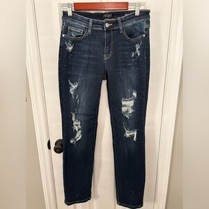 Judy Blue Size 7/28 Dark Wash Distressed Boyfriend Fit Jeans